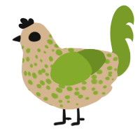 Lin mancock mirnada, a beige and chartreuse chicken with a speckle pattern