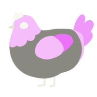 Dusty, a ash and lavender chicken with a head pattern