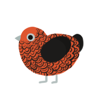 molten lava, a vermilion and sable chicken with a double-lace pattern