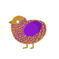 Teapot, a gold and violet chicken with a lace pattern