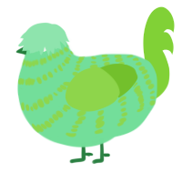 Chip, a spring and grass chicken with a bar pattern