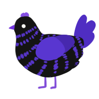 Mx Sinister, a black and indigo chicken with a bar pattern