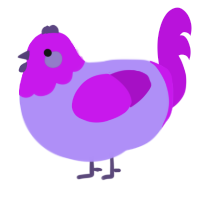 cough medicine, a lilac and amethyst chicken with a head pattern