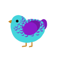 Pal, a aqua and violet chicken with a half-lace pattern