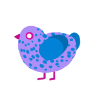 Small and Mighty, a lilac and sapphire chicken with a speckle pattern