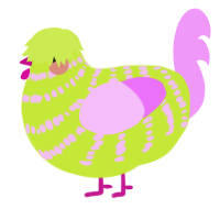 (unnamed), a lime and lavender chicken with a bar pattern