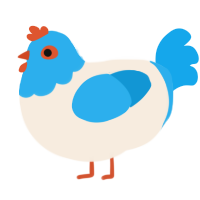 Eggbody, a cream and sky chicken with a head pattern