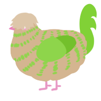 tinsel, a beige and grass chicken with a bar pattern