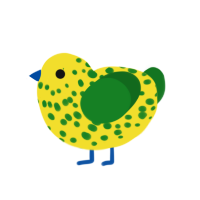 unripe banana, a yellow and leaf chicken with a speckle pattern