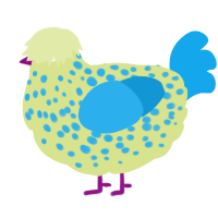 Orem, a lemon and sky chicken with a speckle pattern