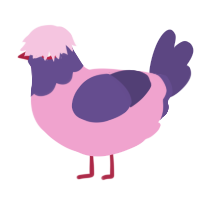 Lux, a pink and overcast chicken