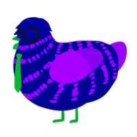 Windows 95, a navy and violet chicken with a bar pattern