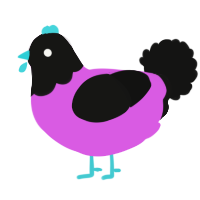 Purble, a orchid and black chicken with a head pattern