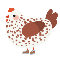 Bleebo, a white and russet chicken with a speckle pattern