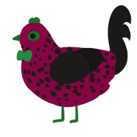 Evil strawberry, a maroon and sable chicken with a speckle pattern