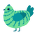 Seapickle, a spring and teal chicken with a bar pattern