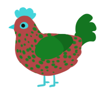 Present, a red and leaf chicken with a speckle pattern