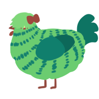 Zombie, a spring and teal chicken with a bar pattern