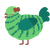 Zombie, a spring and teal chicken with a bar pattern