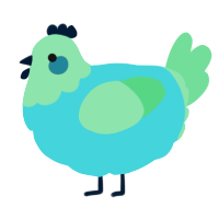 Spica, a aqua and spring chicken with a head pattern