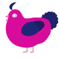 Iggy, a fuchsia and navy chicken