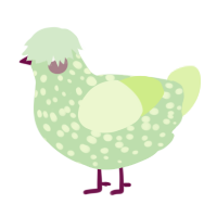 Appley, a gluppy and apple chicken with a speckle pattern