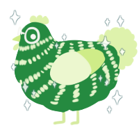 Apple, a viridian and apple chicken with a bar pattern