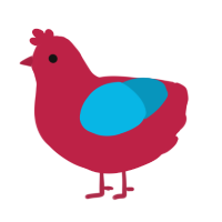 Among Us, a crimson and cerulean chicken