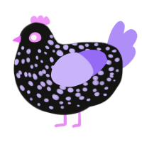 Nebula, a black and lilac chicken with a speckle pattern