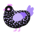 Nebula, a black and lilac chicken with a speckle pattern