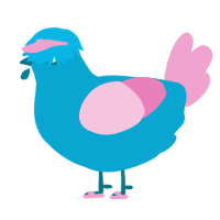 綿菓子, a cerulean and pink chicken