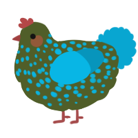 moss, a olive and cerulean chicken with a speckle pattern