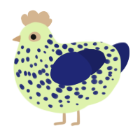 Junk in the trunk, a apple and navy chicken with a speckle pattern