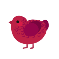 Merry, a crimson and maroon chicken with a half-lace pattern