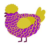 Cheshire Chicken, a amethyst and yellow chicken with a lace pattern