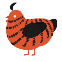 Garf, a vermilion and sable chicken with a bar pattern