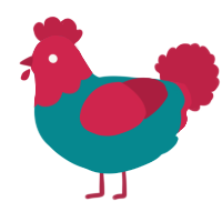 Terezi, a teal and crimson chicken with a head pattern