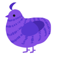 Bei, a blurple and indigo chicken with a bar pattern