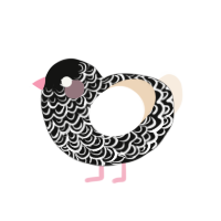 Oreo Cookie, a black and cream chicken with a double-lace pattern