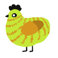 Caramel Apple, a lime and ochre chicken with a bar pattern