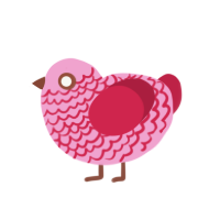 Petunia, a pink and crimson chicken with a lace pattern