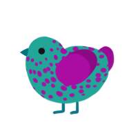 barney, a turquoise and plum chicken with a speckle pattern