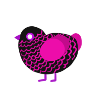 NEON FREAK, a black and fuchsia chicken with a lace pattern