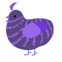 Sweets, a overcast and blurple chicken with a bar pattern