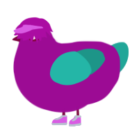 Lizzie, a plum and turquoise chicken