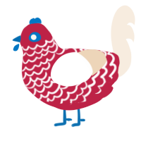 Baby Tomato, a crimson and cream chicken with a lace pattern