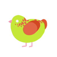 (unnamed), a lime and vermilion chicken with a neck-speckle pattern