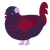 tea, a navy and maroon chicken with a speckle pattern