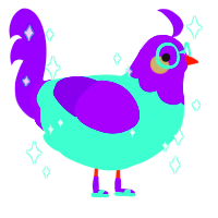 shiny, a mint and violet chicken with a head pattern