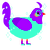 shiny, a mint and violet chicken with a head pattern